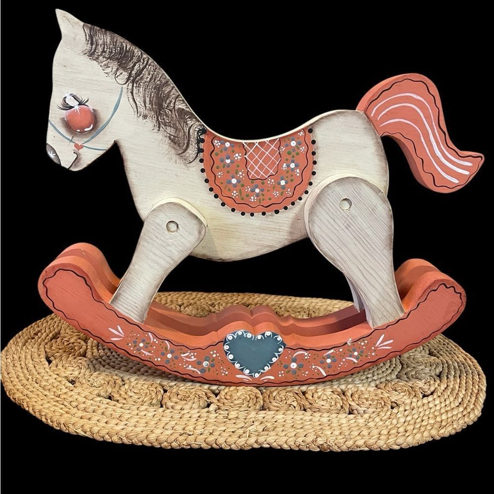 Vintage Full Art Wooden Rocking Horse Hand Painted and Finished on One Side